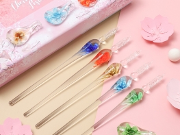 Cherry Blossom Glass Dip Pen Set Handmade Crystal Calligraphy Pen with 12 Ink Bottles Gift Box
