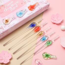 Cherry Blossom Glass Dip Pen Set Handmade Crystal Calligraphy Pen with 12 Ink Bottles Gift Box