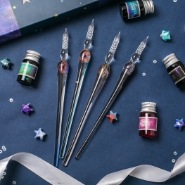 Starry Sky Glass Dip Pen Gift Set Handmade Colored Glass Pen Calligraphy Drawing Writing Gift Box