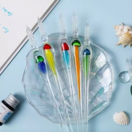 Handmade Jellyfish Glass Dip Pen Set Crystal Calligraphy Pen Writing Drawing Ink Pen Gift Box