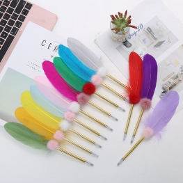 Elegant Feather Gel Pen with Fluffy Pom-Pom & Ribbon Bow for Gift