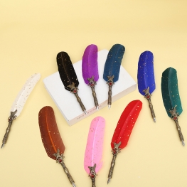 Feather Quill Pen Set Vintage Calligraphy Dip Pen with 5 Nibs Handmade Writing Pen Gift Set for Business Wedding and School