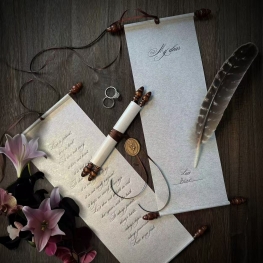 Vintage-Style Scroll Wedding Invitation with Love Quote