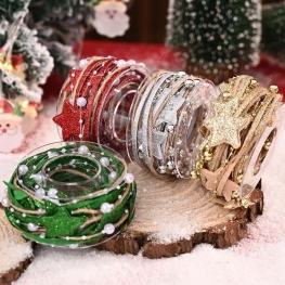 Christmas-Themed Ribbon with Stars and Pearls for Decoration and Crafting